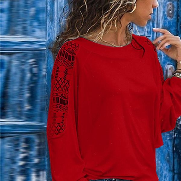 

plus size blouse women shirt long sleeve solid lace trimmings hollow out loose blouse drop shipping, White