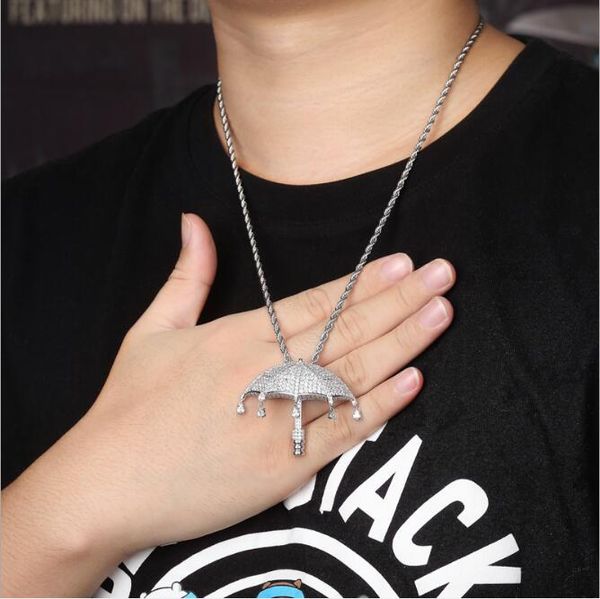 

cross-border explosion style umbrella zircon pendant personalized hip-hop necklace, Silver
