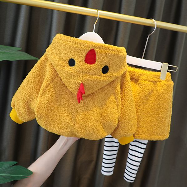 

girl's clothing 4 girls 2 baby children's plush thickened 1-year-old two piece suit 3 autumn and winter clothes, White