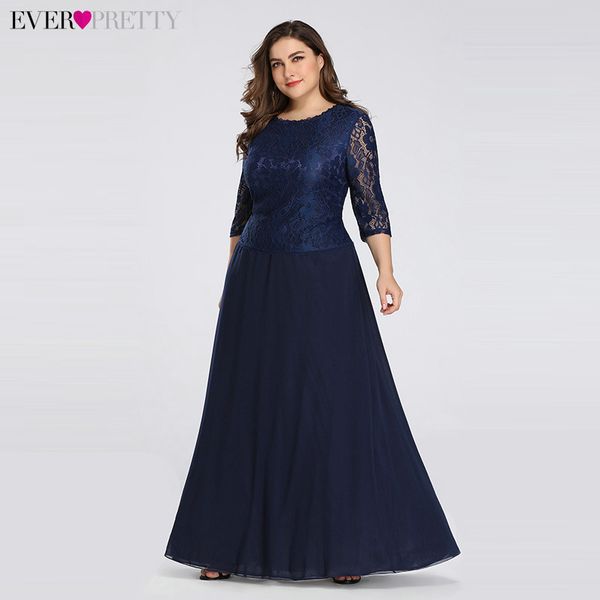 

long plus size evening dress ever pretty 3/4 sleeves lace chiffon formal party gown round neck autumn robe de soiree lj201125, White;black