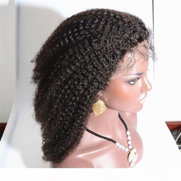 

malaysian brazilian mongolian human hair tiny afro kinky curly wigs human hair full lace front wig for black women in stock, Black;brown