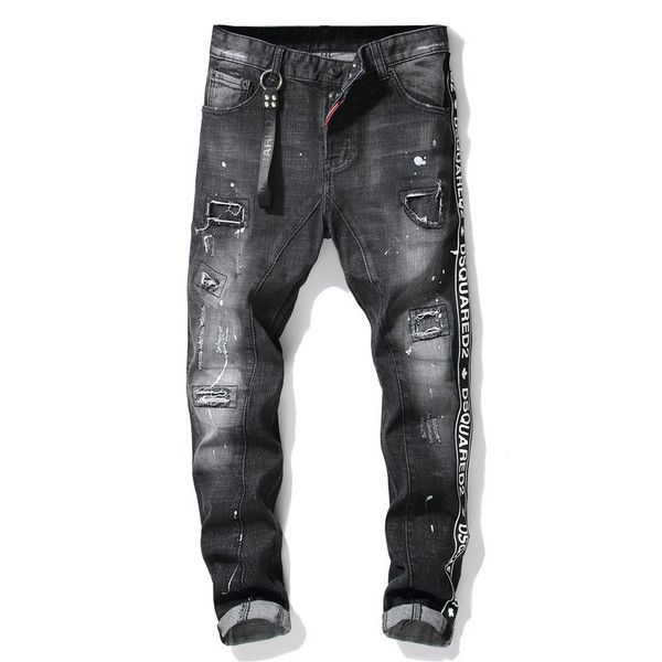 

mens badge rips strack black jeans fashion designer slim fit промытый мотоцикл джинсовые брюки брюки шиповники, Blue