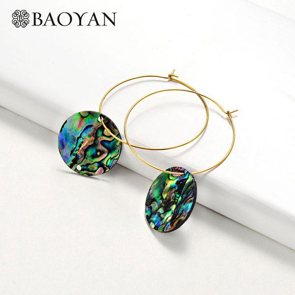 

baoyan big gold hoop earrings big round heart natural abalone shell earrings loop circle stainless steel hoop for women, Golden;silver