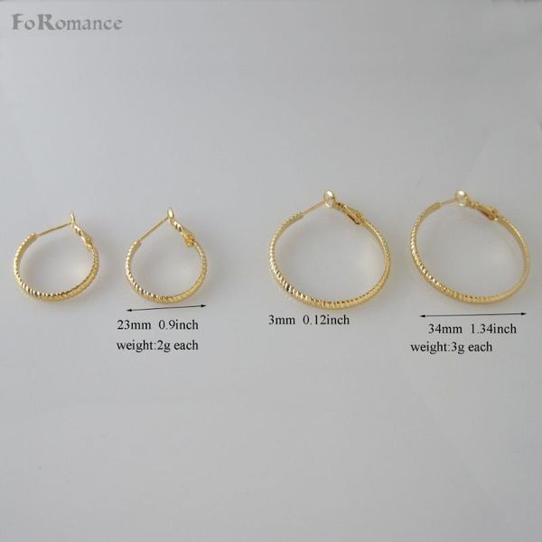 

foromance/ new cute line carved two sizes - yellow gold gp filled huggie hoop 0.9"/ 1.34" earring, Golden;silver