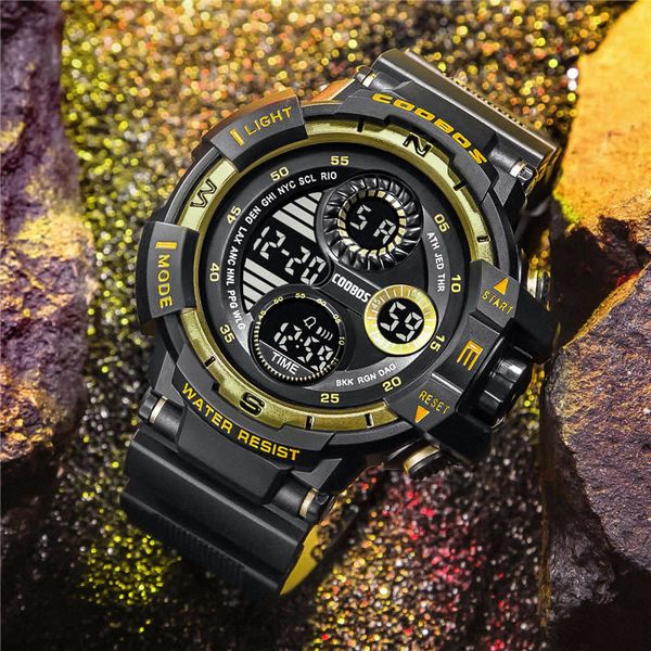 

new student large screen golden fashion electronic watch water resist alarm clock running second function watch men's noctilucent watch, Slivery;brown