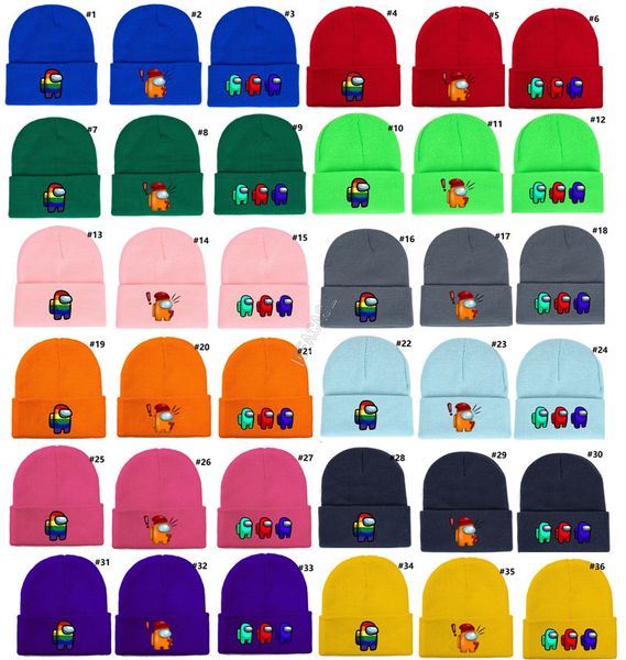 

among us game beanie cap cartoon cute print design winter warm hats outdoor riding cycling skiing men women cosplay hat d120201, Yellow
