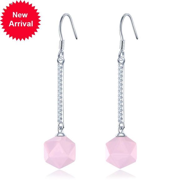 

hutang polygon bead drop dangle gemstone natural quartzo rosa 925 silver fine jewels in fashion for women present girls