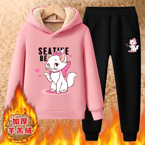 

girls' suit big children 2020 new thickened cashmere sweater children's autumn and winter foreign style two piece set, White