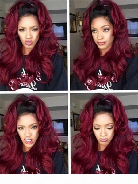 

unprocessed peruvian lace front wig virgin human hair glueless body wave wigs ombre #1bt99j full lace wig for black women, Black;brown