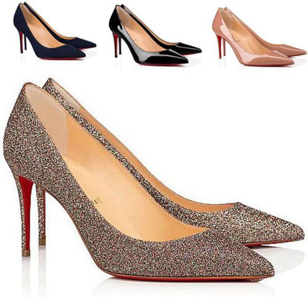 

super quality shoes red bottoms fashion high heels for women party wedding glitter leather pointed peep toes pumps dress shoes with box dust, Black