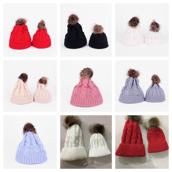 

women kids children winter hat cuffed skull caps twist crochet knitted pom beanies trendy knit beanie ski sport outdoor headwear e112002, Yellow