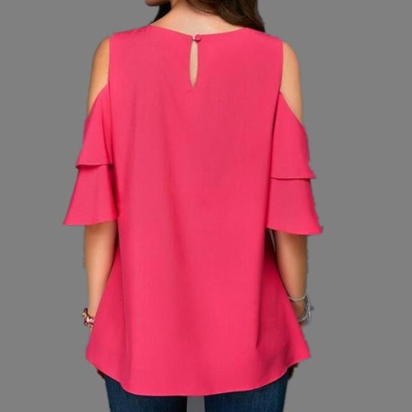 

round neck strapless trumpet sleeves loose chiffon shirt sizem, White