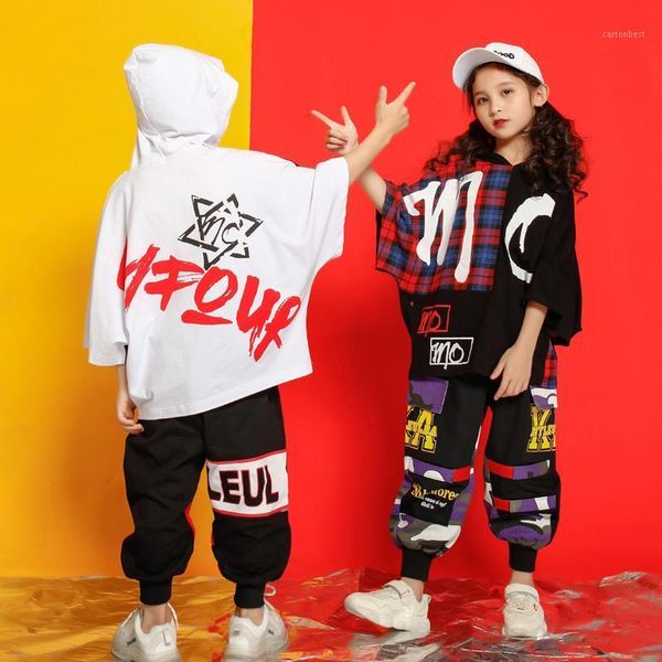 

stage wear girls boys outwear tshirt hoodie jogger pants t shirt hip hop clothing jazz dance costumes kids concert ballroom dancing clothes1, Black;red