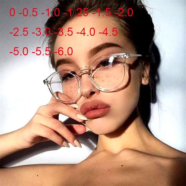 

0 to -6.0 blue light blocking myopia prescription glasses ladies fashion clear round glasses women's spectacle frames okulary, White;black