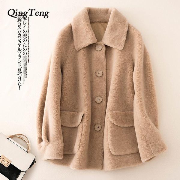 

teddy coat woman winter coat 30% wool blend faux fur sheep autumn winter fluffy women teddy bear jackets with pocket1, Black