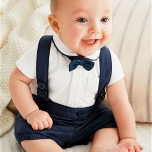 

new baby boy clothing fashion gentleman modelling suit baby white short-sleeved t-shirt+strap pants 2/pcs baby boy clothes y200323