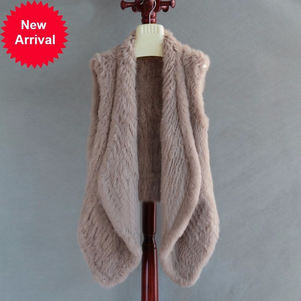 

fxfurs 2020 women genuine gilet knitted rabbit vest handmade jackets fashion fur cardigan female, Black