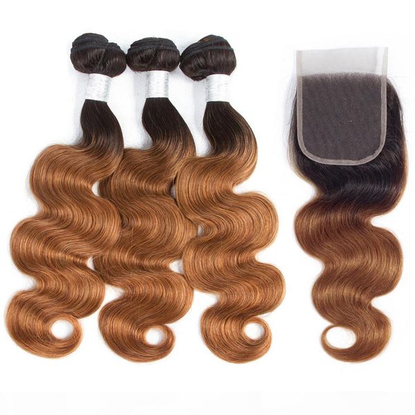 

ombre brazilian body wave human hair bundles with 4x4 lace closure 1b 30 blonde brazilian human hair weave 3 bundles with closure hcdiva, Black