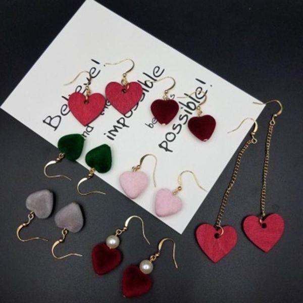 

dangle & chandelier pink cute velvet stereoscopic heart dangling earrings for women green clip on without piercing kawaii egirl korean, Silver