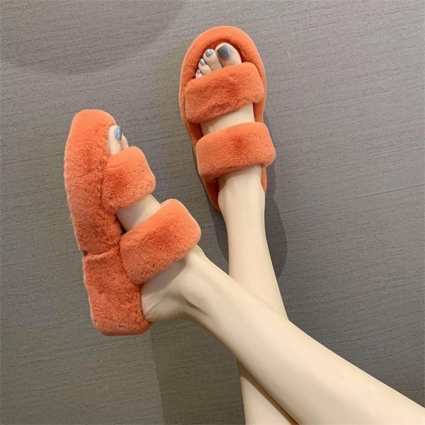 

2020 furry slippers women summer 2020 casual outdoor wild flat slippers female fluffy home flip flop slides size 35-40 y1120, Black