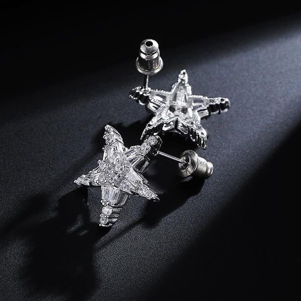 

uilz white gold earrings cubic zircon star stud earring geometric rhinestone minimalist jewelry for women party ue500, Golden;silver