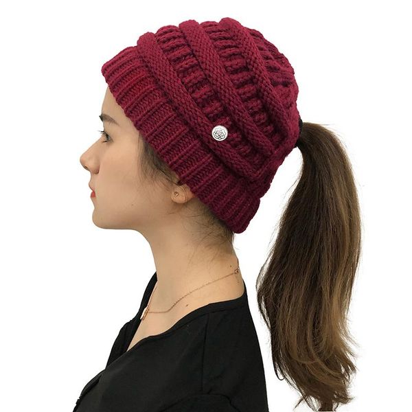 

beanie/skull caps horsetail hat winter warm female cap for womens foldable knitted casual beanies thick outdoor, Blue;gray
