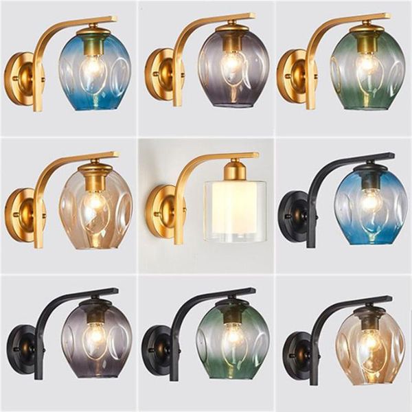 

wall lamp nordic post-modern simple bedroom light american restaurant coffee glass ball iron