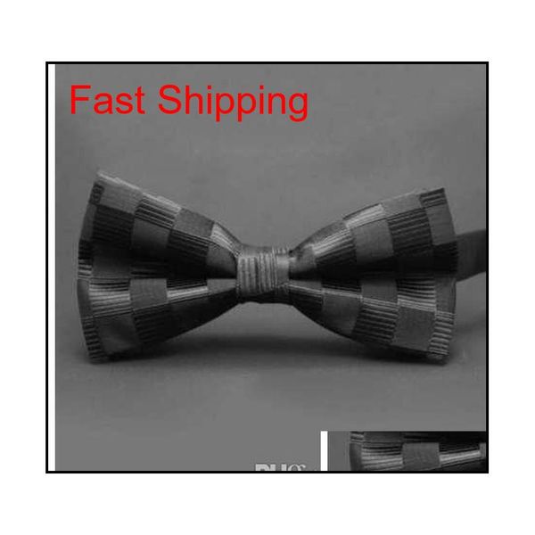 

10 colors bow tie mens polyester silk bow tie solid plaid bow ties wedding pardy butterfly bowt qylbmc nana_shop, Black;gray