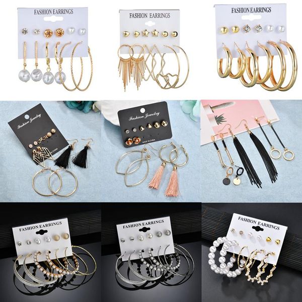 

stud leaves flower women's earrings set pearl crystal big circle tassel for women 2021 party bar jewelry gift, Golden;silver