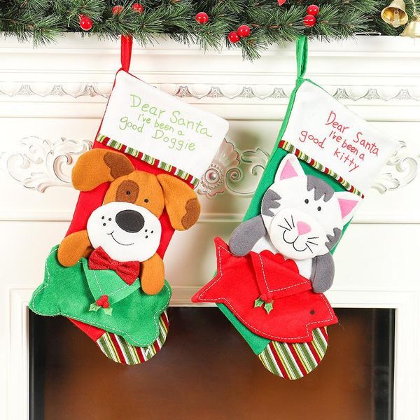 

christmas decorations 2021 pet dog cat stockings cloth ornaments small boots party home xmas tree hanging decor candy gift bag1