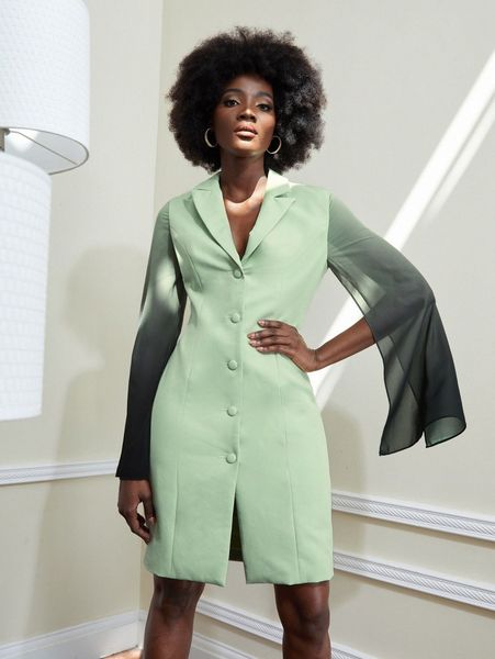 

x maria ombre split sleeve single breasted blazer dress 15mu#, White;black