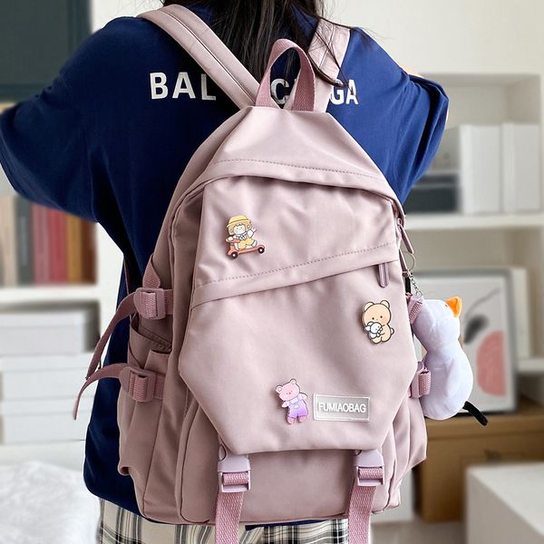 

women nylon cute backpack female student college school bag girl kawaii book backpacks fashion lady cool lapbag trendy badge c1223