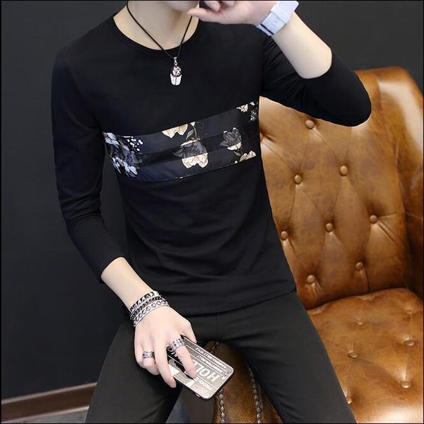 

long sleeve clothing trend slim autumn undershirt men's t-shirt, White;black