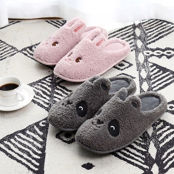 

women cartoon fur slippers warm plush cute fox bear lovers winter shoes soft sole comfortable female home ferry slipper sh461 #ql5d, Black