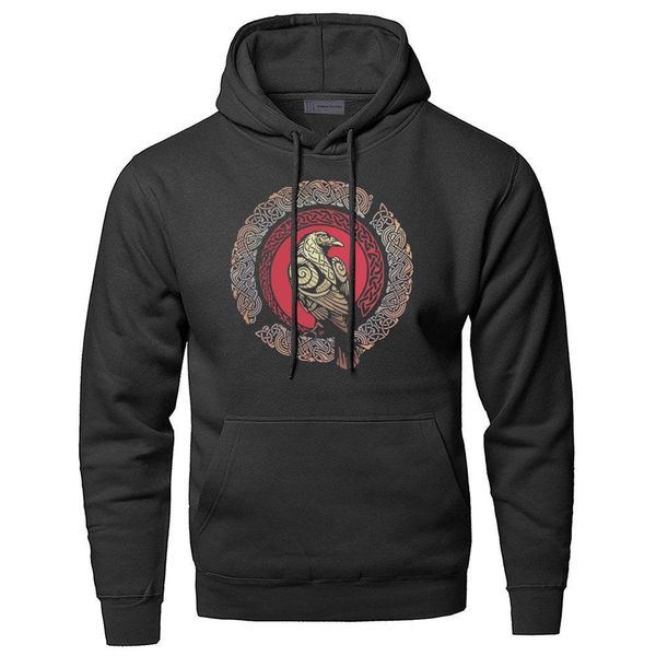 

odin vikings hoodie men crow athelstan sweatshirt streetwear winter fleece warm pullover hooded hoodies gone to valhalla hoody, Black