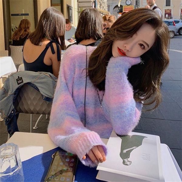 

knitted winter sweet knit rainbow pullover sweater female high street kawaii elegant korean women 2020 new, White;black