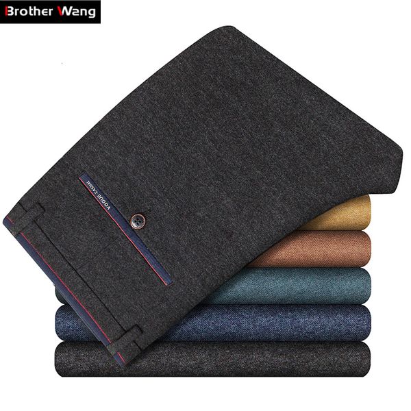 

autumn winter men casual pants cotton business fashion slim sanding elasticity trousers male brand clothes khaki brown navy y1114, Black