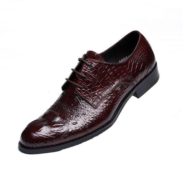 

men's leather shoes embossed crocodile pattern leather shoes oxfords round toe formal wear wedding1, Black
