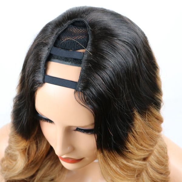 Parrucca Ombre Bionda Parte U Capelli umani Onda del corpo Evidenzia Parrucche Upart per donne nere Capelli vergini brasiliani Glueless Testa piena UShape Clip a metà Densità 150% diva1