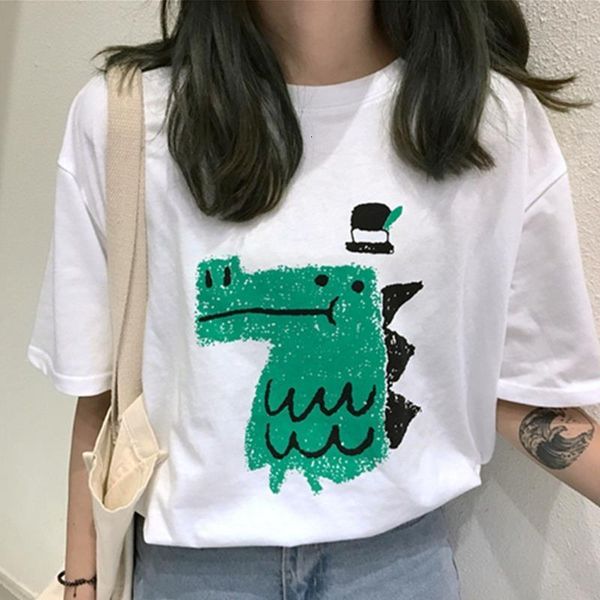 

2020 summer women t shirt funny cartoon print t-shirt plus size short sleeve o-neck tee white tshirts