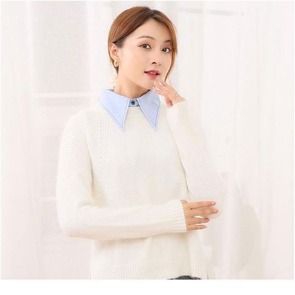 

women winter sweater decorative false fake collar embroidery black trimming detachable lapel half-shirt blouse a qylrlb, Blue;red