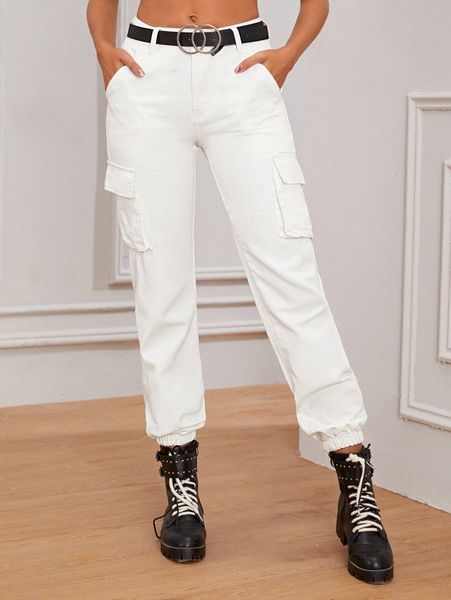 

high waisted cargo jeans without belted c5mo#, Blue