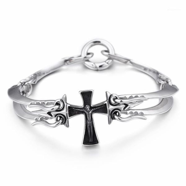 

21cm stainless steel cross jesus charm bracelet for men religious crucifix christain prayer bracelet & bangle jewelry1, Golden;silver