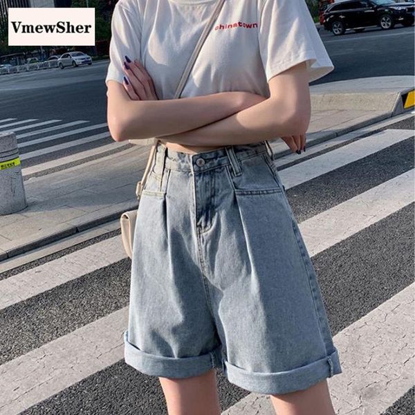 

women's shorts vmewsher summer women denim straight high waist loose short pants female jean vintage solid casual streetwear, White;black