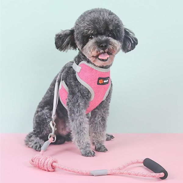 

pet traction rope puppy walking harness vest leash set adjustable doggy collar leashes belt breathable dogs chest back strap