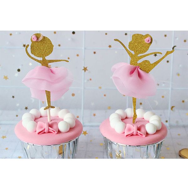 12 adet Altın Glitter Kek Takın Balerin Dans Kız Cupcake Toppers Kek Topper Düğün Gelin Duş Doğum Günü Partisi Y200618