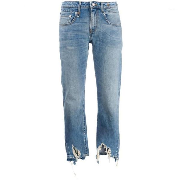 

women jeans pants spring/ summer 2020 rock style personality pull-fashioned trousers distressed straight jeans1, Blue