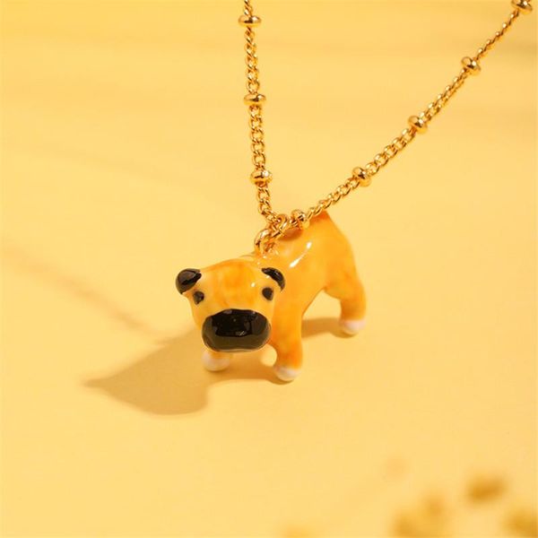 

chokers enamel statement yellow shar pei dog choker necklace for women girl gift pet pendant jewelry animal short clavicle chain collar, Golden;silver