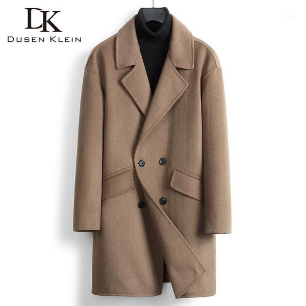 

men wool coat long woolen blend coat 2020 winter jacket 88351, Black