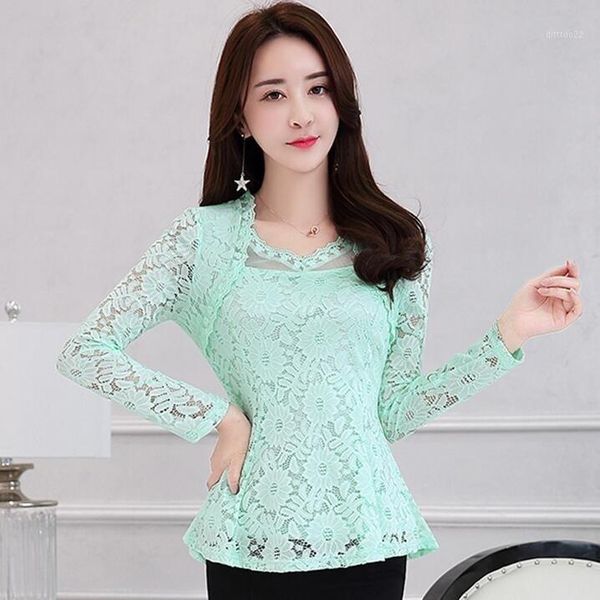 

women's blouses & shirts women crochet gauze hollow long-sleeved shirt slim lace blouse plus size clothing s-4xl1, White